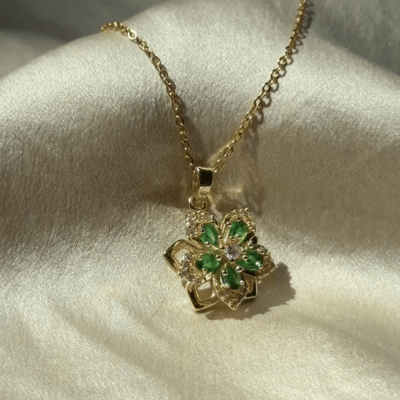 18K Gold Plated Green Flower Necklace