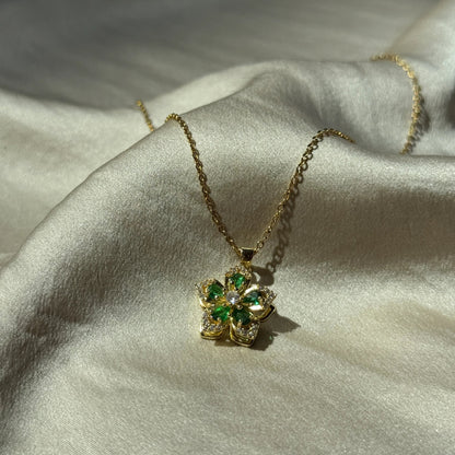 18K Gold Plated Green Flower Necklace