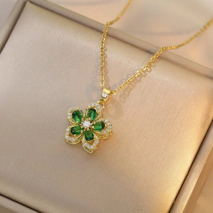 18K Gold Plated Green Flower Necklace