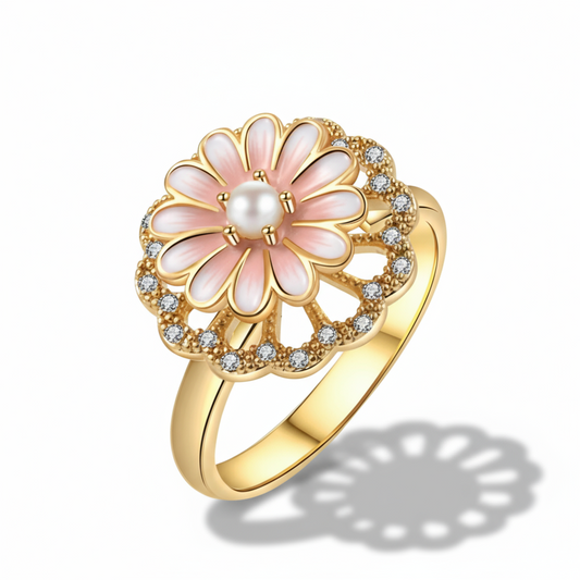 942 18K Gold Plated Pearl Daisy Ring