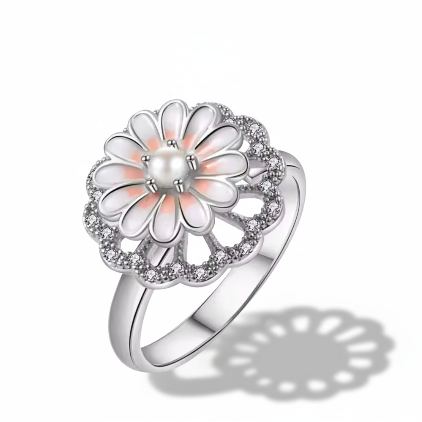 942 Sterling Silver Pearl Daisy Ring