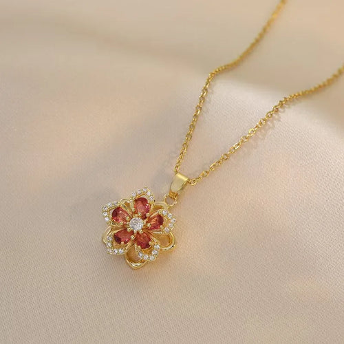 18K Gold Plated Red Flower Necklace